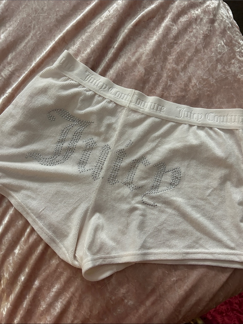 Juicy Couture White Rhinestone Logo Lounge Shorts